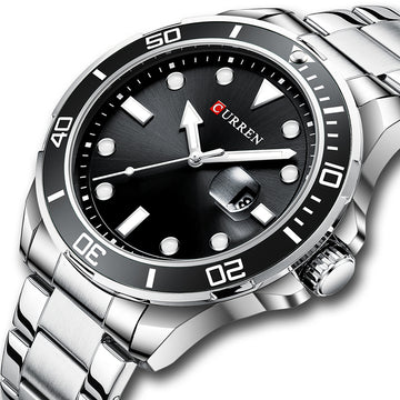 CURREN Guarda manopola rotonda Affari Moda Uomo Acciaio Orologio nero